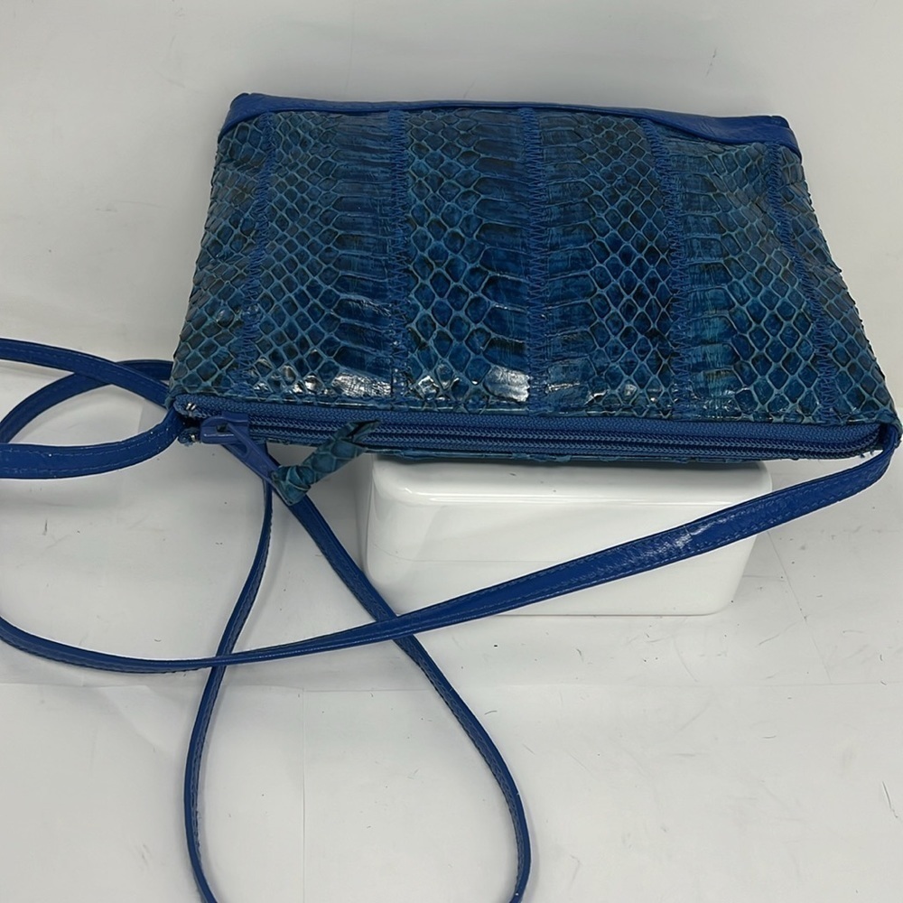 Snakeskin Python Bright Blue Zip Top Crossbody Bag - image 3